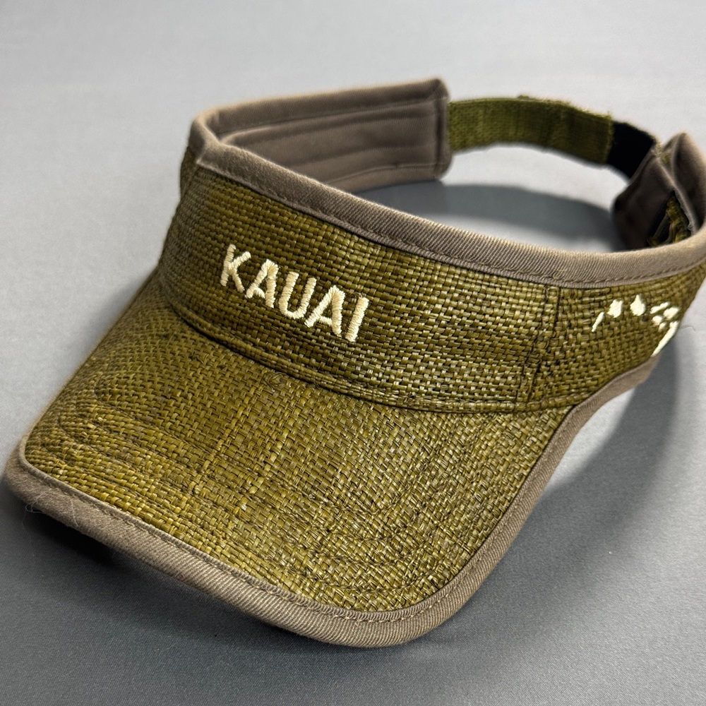Kauai Hawaii Embroidered 100% Toyo Straw Visor – Olive Green – Adjustable